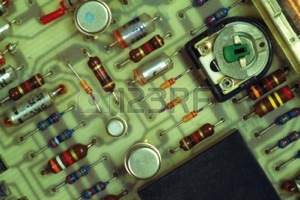 666940 macro image of an old circuit board with transistors