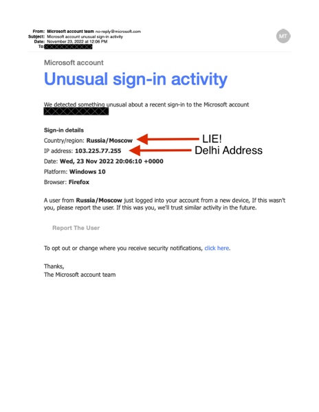 Microsoft account unusual signin activity