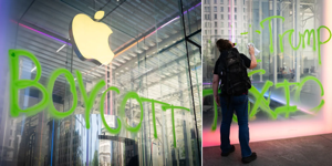 5th Avenue Apple Store spray painted by protesters calling for company to dump Trump.jpg.